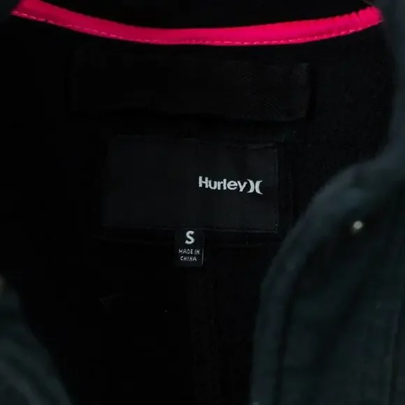 Hurley Black Sweatshirt Jacket Detachable Hood Snap Up Shacket Small Women's - Picture 5 of 6